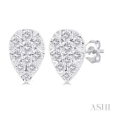 1/6 ctw Lovebright Petite Pear Shape Round Cut Diamond Fashion Stud Earring in 10K White Gold